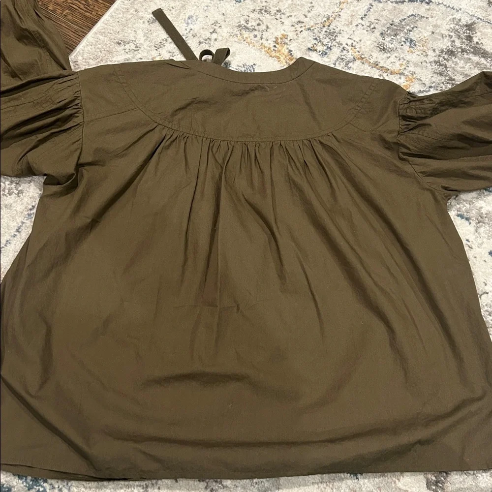 Ulla Johnson Delaney Blouse Olive Green Cotton Puff Sleeve Top Size 4 Boho Chic - Picture 10 of 12